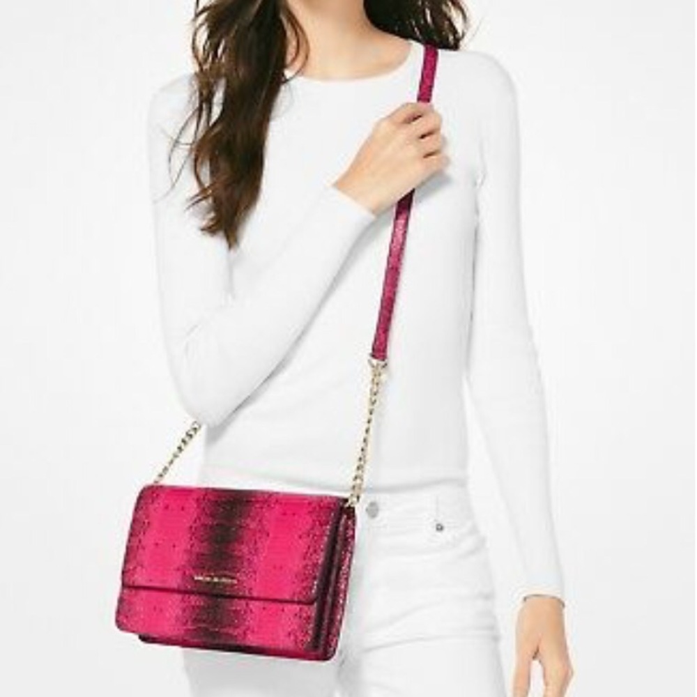 Michael kors large gusset snakeskin ultra pink